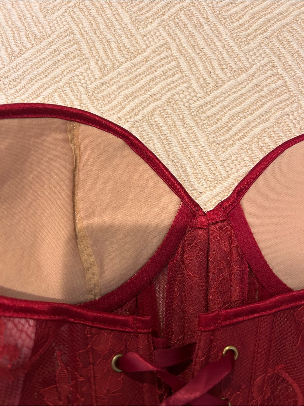 NWT Adore Me Corset Lace Up Hook and Eye Lingerie Top. Padded top. Floral lace L - Picture 4 of 8